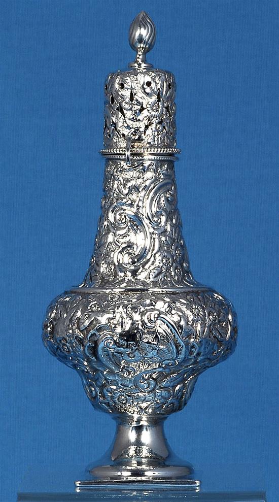 A Victorian silver sugar caster, by Nathan & Hayes, Height 200mm Weight: 4.6oz/145grms